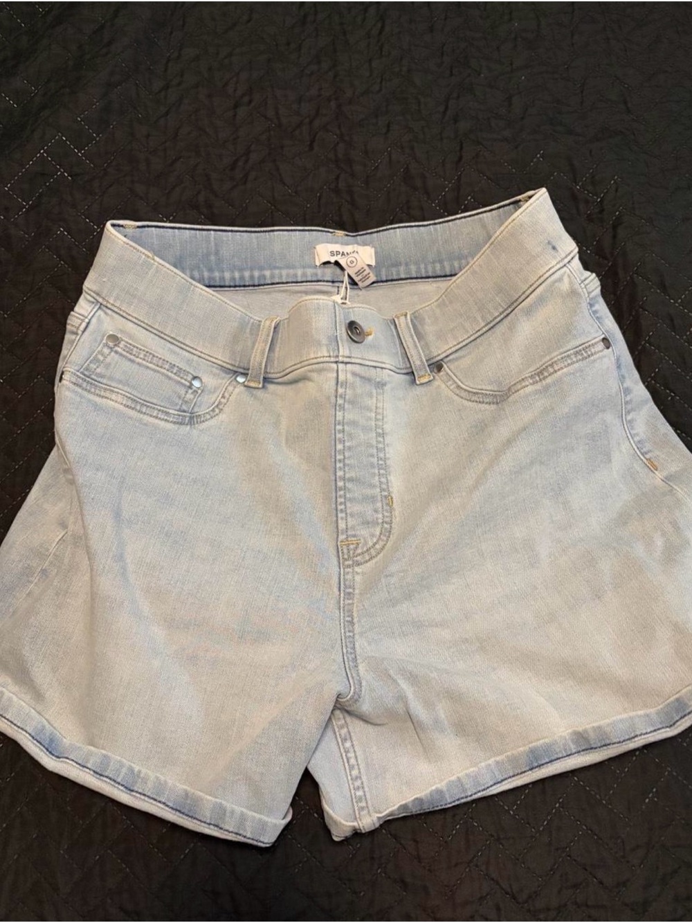SPANX Light Wash Denim Shorts in Pale Blue